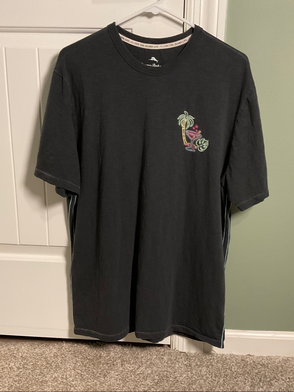 Tommy Bahama Black Short-Sleeve Tee with Neon Tropical Cocktail Graphic
